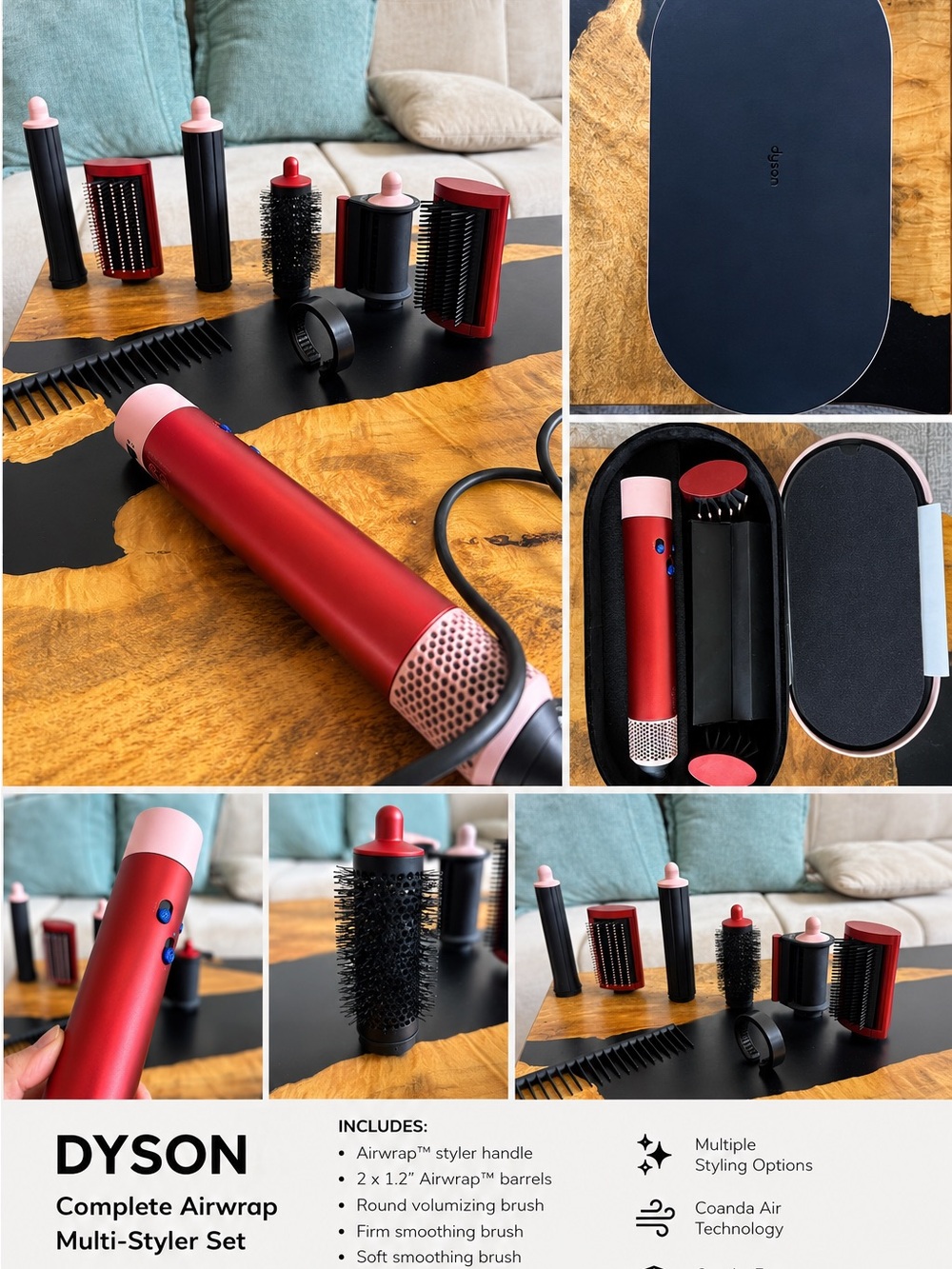 Dyson multi-styler set in red with pink accents